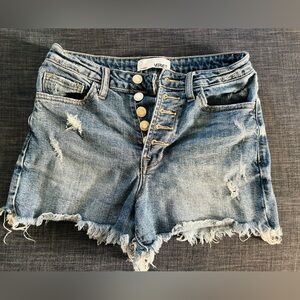 Distressed Blue Jean Shorts with Frayed Edges